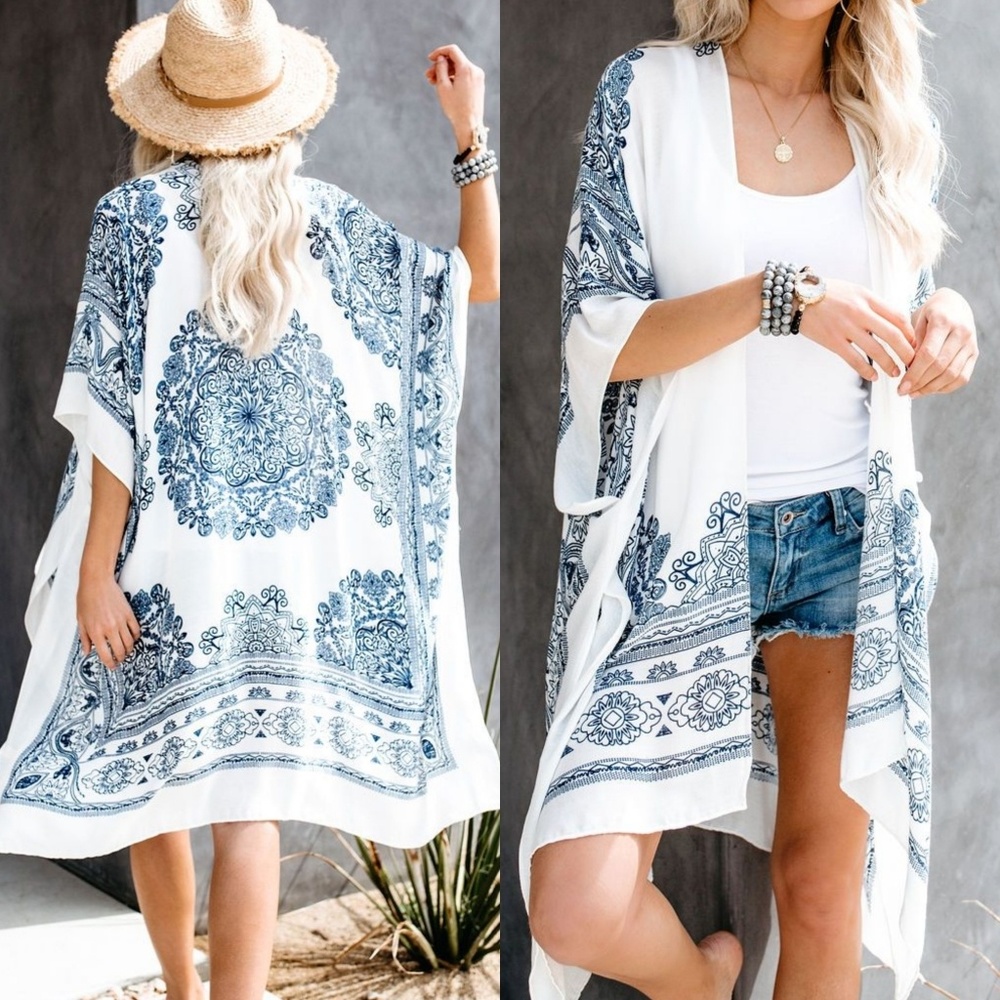 Mandala kimono paisley print scarf beach coverup - Picture 3 of 8